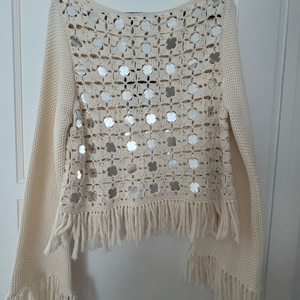 Chic Cream Toccin Sweater with Mirror Accents